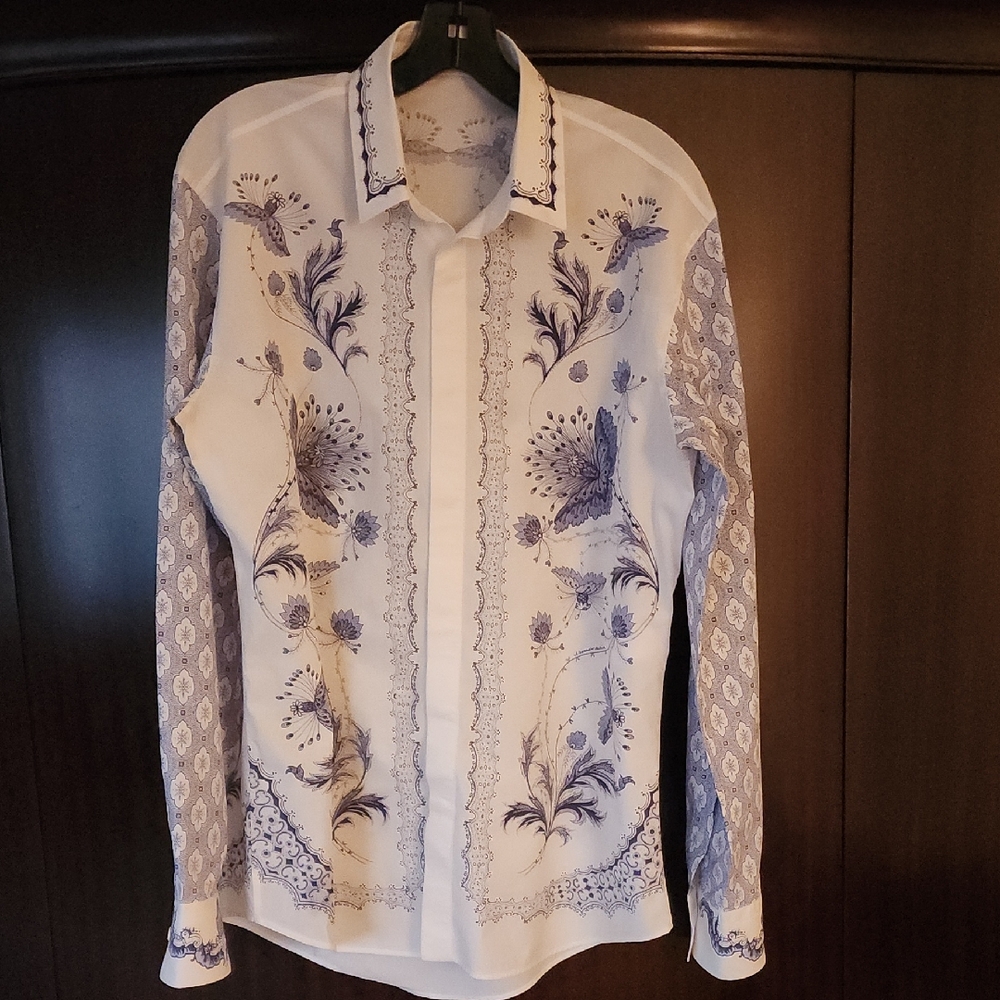 Alexander McQueen White and Blue Floral Men's Shirt